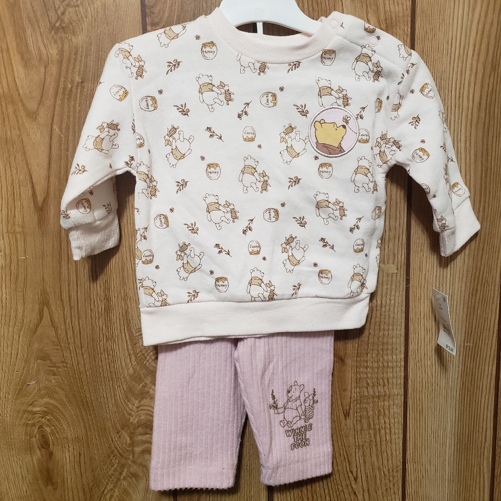 Infant Winnie The Pooh 2 Piece Set 0-3 Months Pants And Sweatshirt New